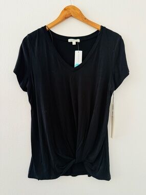 NWT Nine Britton Levie Knot Front Tie Short Sleeve Top - Black
